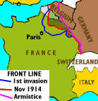 France-extent of German occupation 1914-18
