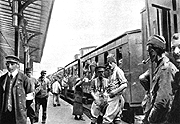 Troop trains from Britain welcomed in France